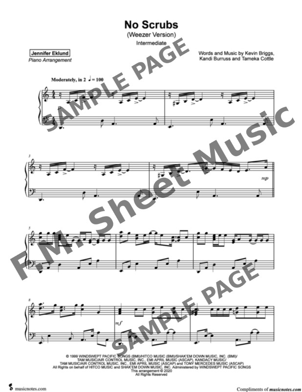 No Scrubs (Intermediate Piano) By TLC, Weezer F.M. Sheet Music Pop